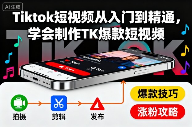Tiktok短视频从入门到精通，学会制作TK爆款短视频瀚萌资源网-网赚网-网赚项目网-虚拟资源网-国学资源网-易学资源网-本站有全网最新网赚项目-易学课程资源-中医课程资源的在线下载网站！瀚萌资源网