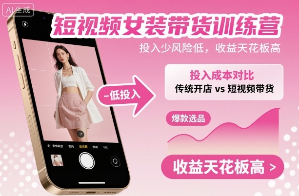 短视频女装带货训练营，投入少风险低，收益天花板高瀚萌资源网-网赚网-网赚项目网-虚拟资源网-国学资源网-易学资源网-本站有全网最新网赚项目-易学课程资源-中医课程资源的在线下载网站！瀚萌资源网
