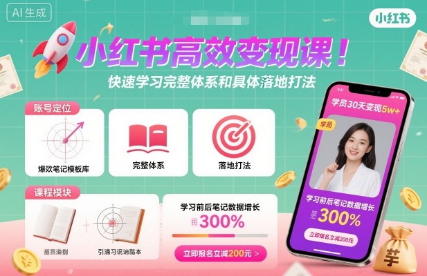 小红书高效变现课，快速学习小红书完整体系和具体落地打法瀚萌资源网-网赚网-网赚项目网-虚拟资源网-国学资源网-易学资源网-本站有全网最新网赚项目-易学课程资源-中医课程资源的在线下载网站！瀚萌资源网