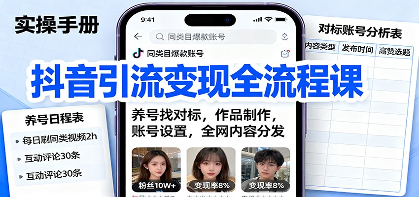 抖音引流变现全流程课：养号找对标，作品制作，账号设置，全网内容分发瀚萌资源网-网赚网-网赚项目网-虚拟资源网-国学资源网-易学资源网-本站有全网最新网赚项目-易学课程资源-中医课程资源的在线下载网站！瀚萌资源网