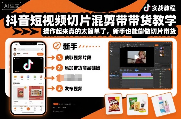 抖音短视频切片混剪带货教学，操作起来真的太简单了，新手也能做切片带货瀚萌资源网-网赚网-网赚项目网-虚拟资源网-国学资源网-易学资源网-本站有全网最新网赚项目-易学课程资源-中医课程资源的在线下载网站！瀚萌资源网