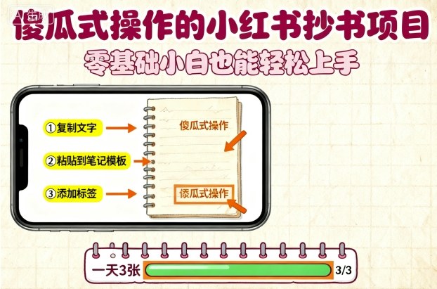 傻瓜式操作的小红书抄书项目,会复制粘贴就行,零基础小白也能一天3张瀚萌资源网-网赚网-网赚项目网-虚拟资源网-国学资源网-易学资源网-本站有全网最新网赚项目-易学课程资源-中医课程资源的在线下载网站!瀚萌资源网