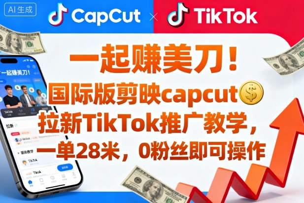 一起賺美刀！国际版剪映capcut拉新TikTok推广教学，一单28米，0粉丝即可操作（附推广入口和教学）瀚萌资源网-网赚网-网赚项目网-虚拟资源网-国学资源网-易学资源网-本站有全网最新网赚项目-易学课程资源-中医课程资源的在线下载网站！瀚萌资源网
