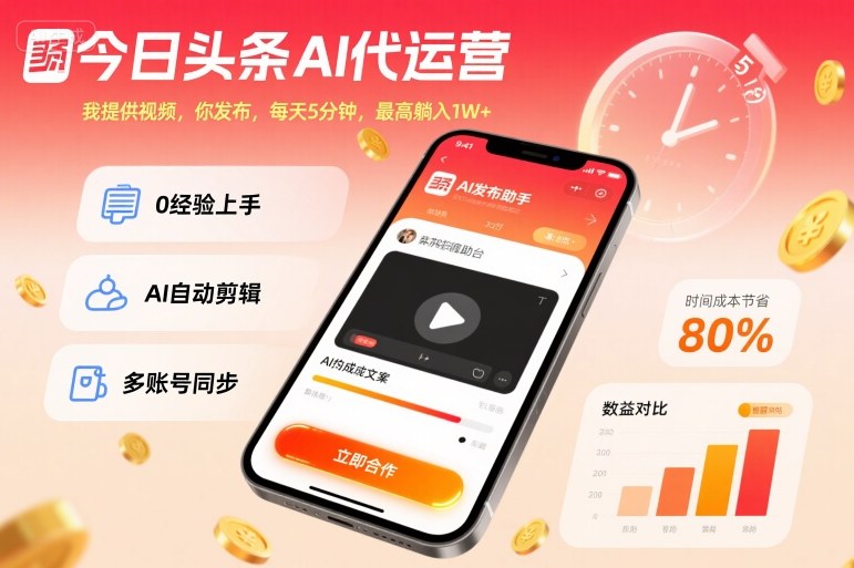 今日头条AI代运营，我提供视频，你发布，每天5分钟，最高躺入1W+【揭秘】瀚萌资源网-网赚网-网赚项目网-虚拟资源网-国学资源网-易学资源网-本站有全网最新网赚项目-易学课程资源-中医课程资源的在线下载网站！瀚萌资源网