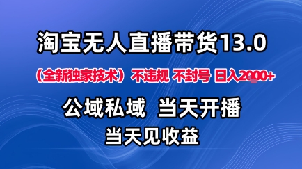 淘宝无人直播13.0，公域私域技术，不封号，不违规布局下半年旺季赛道，日入1K+（独家技术）【揭秘】瀚萌资源网-网赚网-网赚项目网-虚拟资源网-国学资源网-易学资源网-本站有全网最新网赚项目-易学课程资源-中医课程资源的在线下载网站！瀚萌资源网