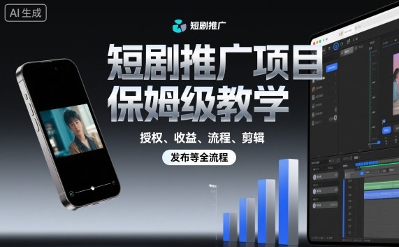 短剧推广项目保姆级教学，授权、收益、流程、剪辑，发布等全流程瀚萌资源网-网赚网-网赚项目网-虚拟资源网-国学资源网-易学资源网-本站有全网最新网赚项目-易学课程资源-中医课程资源的在线下载网站！瀚萌资源网