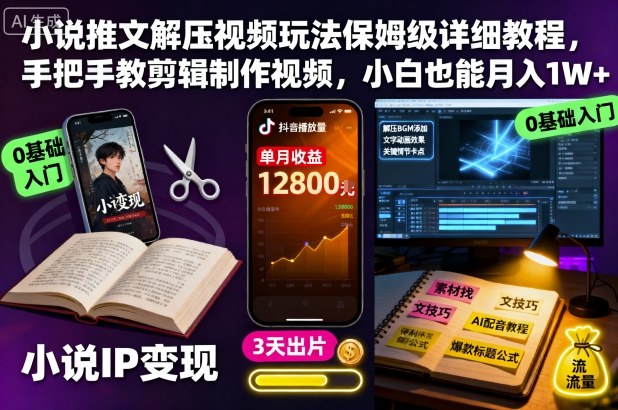 小说推文解压视频玩法保姆级详细教程，手把手教剪辑制作视频，小白也能月入1W+瀚萌资源网-网赚网-网赚项目网-虚拟资源网-国学资源网-易学资源网-本站有全网最新网赚项目-易学课程资源-中医课程资源的在线下载网站！瀚萌资源网