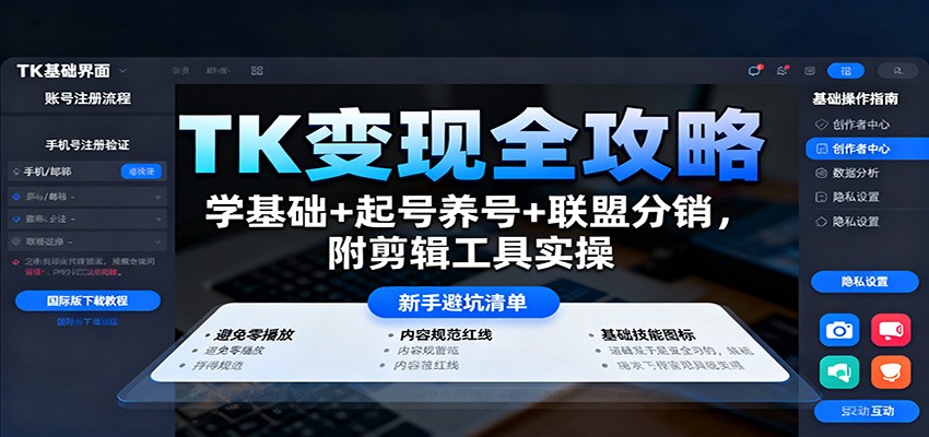 TK变现全攻略：学基础+起号养号+联盟分销，附剪辑工具实操瀚萌资源网-网赚网-网赚项目网-虚拟资源网-国学资源网-易学资源网-本站有全网最新网赚项目-易学课程资源-中医课程资源的在线下载网站！瀚萌资源网