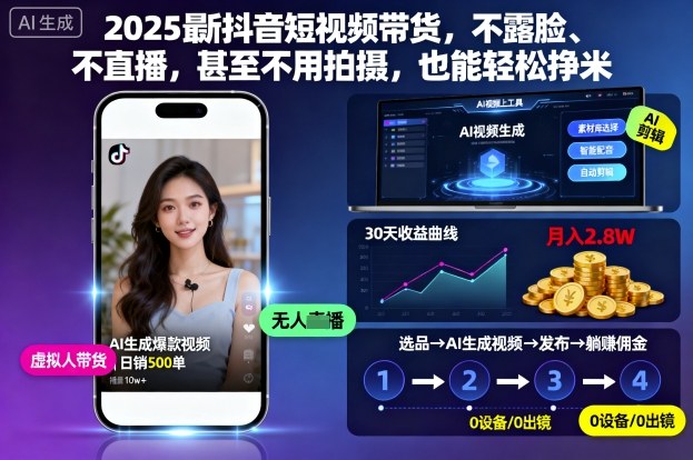 2025最新抖音短视频带货，不露脸、不直播，甚至不用拍摄，也能轻松挣米瀚萌资源网-网赚网-网赚项目网-虚拟资源网-国学资源网-易学资源网-本站有全网最新网赚项目-易学课程资源-中医课程资源的在线下载网站！瀚萌资源网