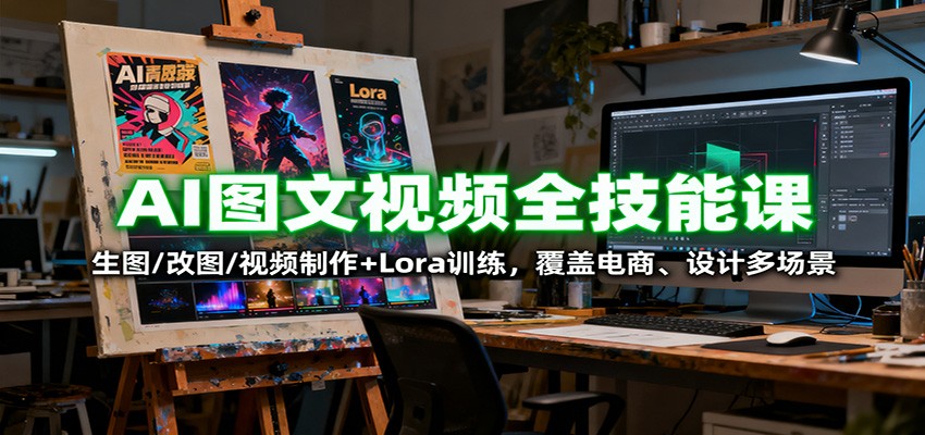 AI图文视频全技能课：生图/改图/视频制作+Lora训练，覆盖电商 、设计多场景瀚萌资源网-网赚网-网赚项目网-虚拟资源网-国学资源网-易学资源网-本站有全网最新网赚项目-易学课程资源-中医课程资源的在线下载网站！瀚萌资源网