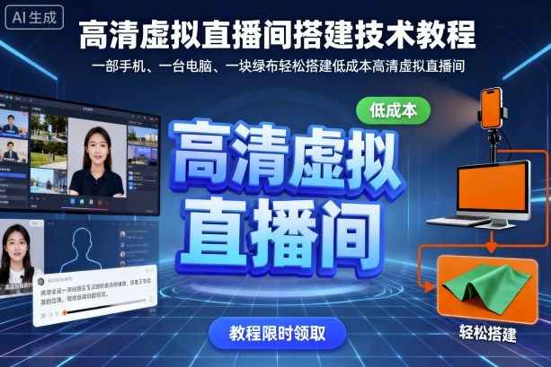 高清虚拟直播间搭建技术教程，一部手机、一台电脑、一块绿布轻松搭建低成本高清虚拟直播间瀚萌资源网-网赚网-网赚项目网-虚拟资源网-国学资源网-易学资源网-本站有全网最新网赚项目-易学课程资源-中医课程资源的在线下载网站！瀚萌资源网