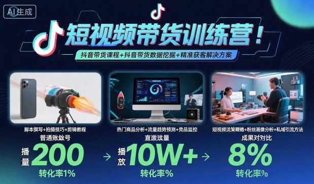 短视频带货训练营，抖音带货课程+抖音带货数据挖掘+精准获客解决方案瀚萌资源网-网赚网-网赚项目网-虚拟资源网-国学资源网-易学资源网-本站有全网最新网赚项目-易学课程资源-中医课程资源的在线下载网站！瀚萌资源网