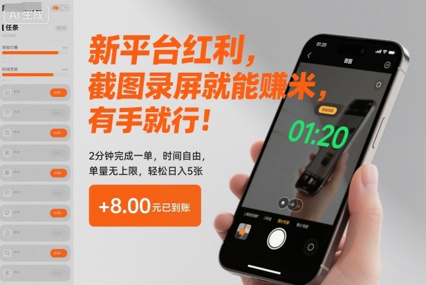 新平台红利，截图录屏就能賺米，有手就行！2分钟完成一单，时间自由，单量无上限，轻松日入5张【揭秘】瀚萌资源网-网赚网-网赚项目网-虚拟资源网-国学资源网-易学资源网-本站有全网最新网赚项目-易学课程资源-中医课程资源的在线下载网站！瀚萌资源网