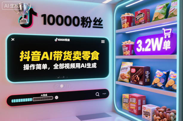 抖音AI带货卖零食，操作简单，全部视频用AI生成，一万粉丝，卖了3.2W单瀚萌资源网-网赚网-网赚项目网-虚拟资源网-国学资源网-易学资源网-本站有全网最新网赚项目-易学课程资源-中医课程资源的在线下载网站！瀚萌资源网