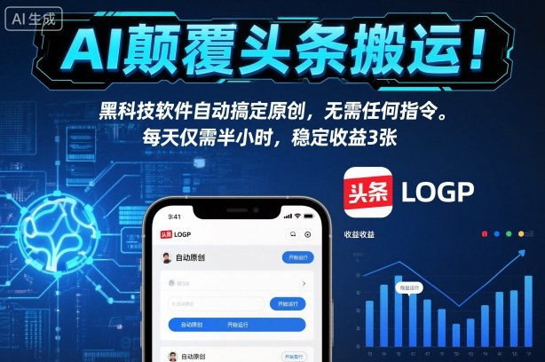 AI颠覆头条搬运！黑科技软件自动搞定原创，无需任何指令。每天仅需半小时，稳定收益3张【揭秘】瀚萌资源网-网赚网-网赚项目网-虚拟资源网-国学资源网-易学资源网-本站有全网最新网赚项目-易学课程资源-中医课程资源的在线下载网站！瀚萌资源网
