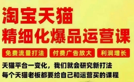 淘宝天猫精细化爆品运营课，免费流量打法-付费广告放大-利润增长-三大核心痛点，一次全部解决瀚萌资源网-网赚网-网赚项目网-虚拟资源网-国学资源网-易学资源网-本站有全网最新网赚项目-易学课程资源-中医课程资源的在线下载网站！瀚萌资源网