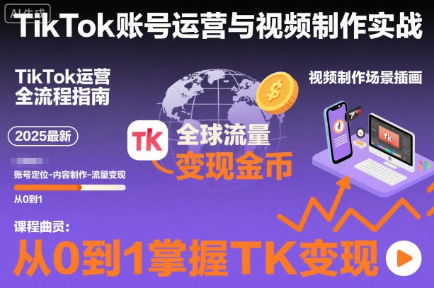 2025最新TikTok账号运营与视频制作实战全流程，从0到1掌握TK变现（含11月最新TK搬运技术）瀚萌资源网-网赚网-网赚项目网-虚拟资源网-国学资源网-易学资源网-本站有全网最新网赚项目-易学课程资源-中医课程资源的在线下载网站！瀚萌资源网