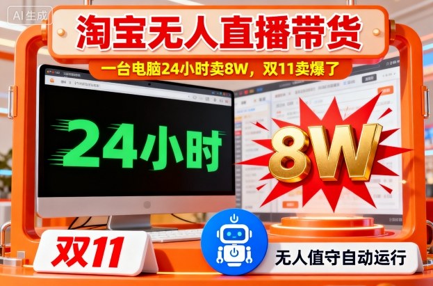 淘宝无人直播带货，一台电脑214小时卖8W，双11卖爆了【揭秘】瀚萌资源网-网赚网-网赚项目网-虚拟资源网-国学资源网-易学资源网-本站有全网最新网赚项目-易学课程资源-中医课程资源的在线下载网站！瀚萌资源网