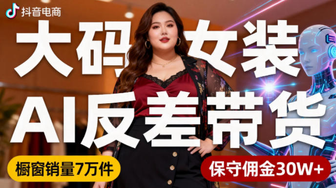 抖音小众赛道，大码女装AI反差带货，不用直播，每天6条作品，橱窗卖7万件，保守佣金30W+瀚萌资源网-网赚网-网赚项目网-虚拟资源网-国学资源网-易学资源网-本站有全网最新网赚项目-易学课程资源-中医课程资源的在线下载网站！瀚萌资源网