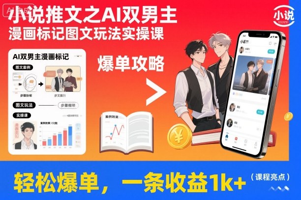 小说推文之AI双男主漫画标记图文玩法实操课，轻松爆单，一条收益1k+瀚萌资源网-网赚网-网赚项目网-虚拟资源网-国学资源网-易学资源网-本站有全网最新网赚项目-易学课程资源-中医课程资源的在线下载网站！瀚萌资源网