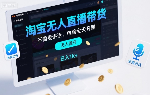 淘宝无人直播带货，不需要出镜，不需要讲话，电脑全天开播，轻松上手，日入1k+【揭秘】瀚萌资源网-网赚网-网赚项目网-虚拟资源网-国学资源网-易学资源网-本站有全网最新网赚项目-易学课程资源-中医课程资源的在线下载网站！瀚萌资源网