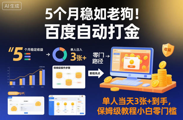 5个月稳如老狗!百度自动打金,单人当天3张+到手,保姆级教程小白零门槛【揭秘】瀚萌资源网-网赚网-网赚项目网-虚拟资源网-国学资源网-易学资源网-本站有全网最新网赚项目-易学课程资源-中医课程资源的在线下载网站!瀚萌资源网