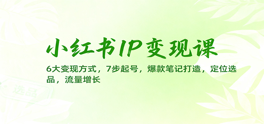 小红书IP变现课：6大变现方式，7步起号，爆款笔记打造，定位选品，流量增长瀚萌资源网-网赚网-网赚项目网-虚拟资源网-国学资源网-易学资源网-本站有全网最新网赚项目-易学课程资源-中医课程资源的在线下载网站！瀚萌资源网
