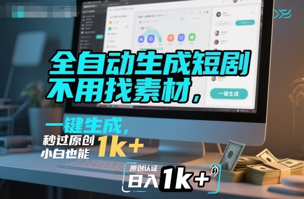 全自动生成短剧，不用找素材，不用剪辑，一键生成，秒过原创，小白也能轻松日入1k+【揭秘】瀚萌资源网-网赚网-网赚项目网-虚拟资源网-国学资源网-易学资源网-本站有全网最新网赚项目-易学课程资源-中医课程资源的在线下载网站！瀚萌资源网