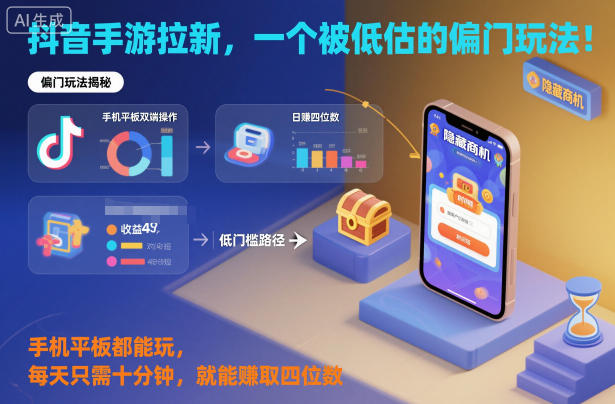抖音手游拉新，一个被低估的偏门玩法！手机平板都能玩，每天只需十分钟，就能賺取四位数【揭秘】瀚萌资源网-网赚网-网赚项目网-虚拟资源网-国学资源网-易学资源网-本站有全网最新网赚项目-易学课程资源-中医课程资源的在线下载网站！瀚萌资源网