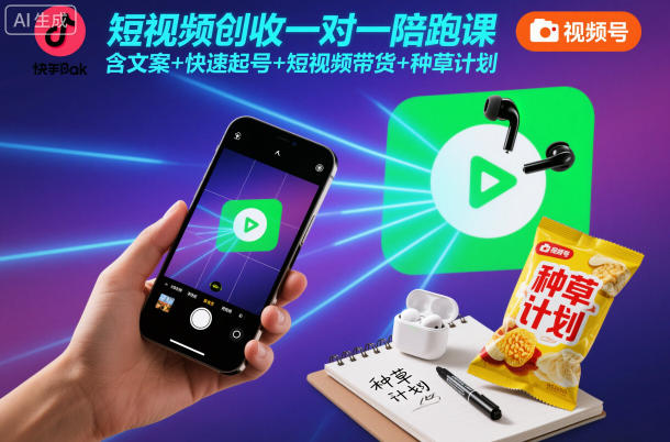 短视频创收一对一陪跑课，含文案+快速起号+短视频带货+种草计划瀚萌资源网-网赚网-网赚项目网-虚拟资源网-国学资源网-易学资源网-本站有全网最新网赚项目-易学课程资源-中医课程资源的在线下载网站！瀚萌资源网