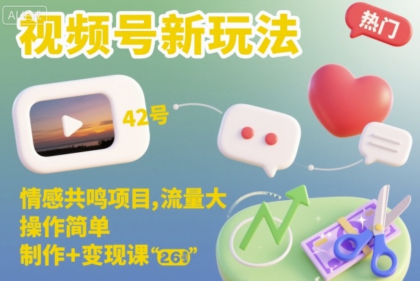 视频号新玩法，情感共鸣项目，流量大，操作简单，制作+变现课瀚萌资源网-网赚网-网赚项目网-虚拟资源网-国学资源网-易学资源网-本站有全网最新网赚项目-易学课程资源-中医课程资源的在线下载网站！瀚萌资源网