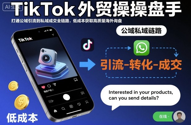 TikTok外贸操盘手，打通公域引流到私域成交全链路，低成本获取高质量海外询盘瀚萌资源网-网赚网-网赚项目网-虚拟资源网-国学资源网-易学资源网-本站有全网最新网赚项目-易学课程资源-中医课程资源的在线下载网站！瀚萌资源网