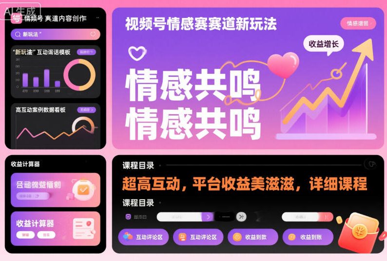 视频号情感赛道新玩法，超高互动，平台收益美滋滋，详细课程瀚萌资源网-网赚网-网赚项目网-虚拟资源网-国学资源网-易学资源网-本站有全网最新网赚项目-易学课程资源-中医课程资源的在线下载网站！瀚萌资源网