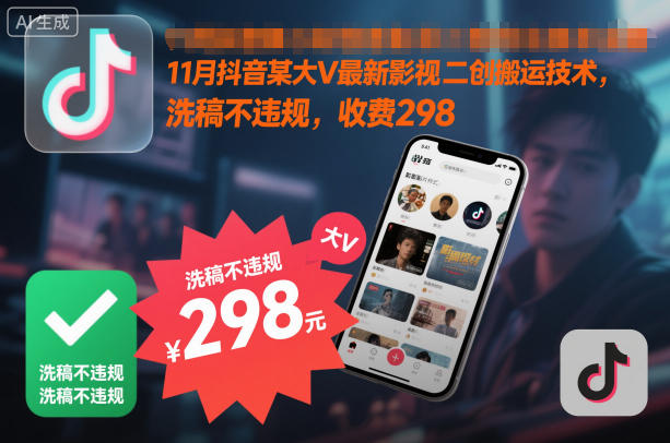 11月抖音某大V最新影视二创搬运技术，洗稿不违规，收费298瀚萌资源网-网赚网-网赚项目网-虚拟资源网-国学资源网-易学资源网-本站有全网最新网赚项目-易学课程资源-中医课程资源的在线下载网站！瀚萌资源网