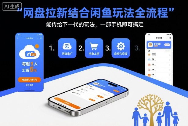 网盘拉新结合闲鱼玩法全流程，能传给下一代的玩法，一部手机即可搞定（附入口渠道以及实操教程）瀚萌资源网-网赚网-网赚项目网-虚拟资源网-国学资源网-易学资源网-本站有全网最新网赚项目-易学课程资源-中医课程资源的在线下载网站！瀚萌资源网