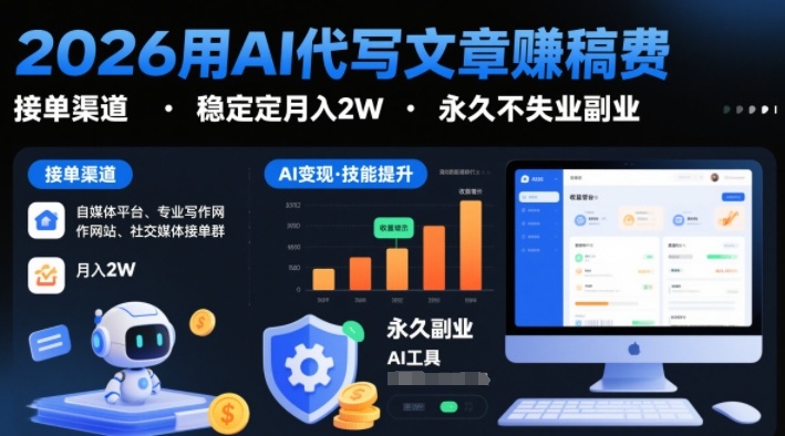 2026用AI代写文章賺稿费，提供接单渠道，稳定月入2W，永久不失业副业瀚萌资源网-网赚网-网赚项目网-虚拟资源网-国学资源网-易学资源网-本站有全网最新网赚项目-易学课程资源-中医课程资源的在线下载网站！瀚萌资源网