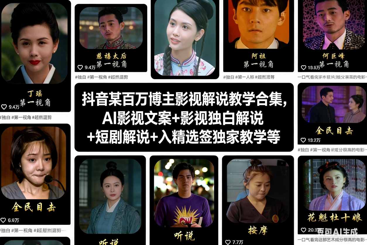 抖音某百万博主影视解说教学合集，AI影视文案+影视独白解说+短剧解说+入精选签独家教学等瀚萌资源网-网赚网-网赚项目网-虚拟资源网-国学资源网-易学资源网-本站有全网最新网赚项目-易学课程资源-中医课程资源的在线下载网站！瀚萌资源网