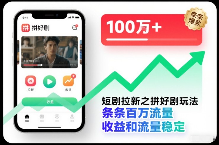 短剧拉新之拼好剧玩法，条条百万流量，收益和流量稳定瀚萌资源网-网赚网-网赚项目网-虚拟资源网-国学资源网-易学资源网-本站有全网最新网赚项目-易学课程资源-中医课程资源的在线下载网站！瀚萌资源网