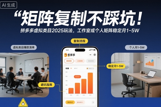 矩阵复制不踩坑！拼多多虚拟类目2025玩法，工作室或者个人矩阵稳定月1-5W【揭秘】瀚萌资源网-网赚网-网赚项目网-虚拟资源网-国学资源网-易学资源网-本站有全网最新网赚项目-易学课程资源-中医课程资源的在线下载网站！瀚萌资源网