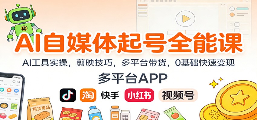 AI自媒体起号全能课：AI工具实操，剪映技巧，多平台带货，0基础快速变现瀚萌资源网-网赚网-网赚项目网-虚拟资源网-国学资源网-易学资源网-本站有全网最新网赚项目-易学课程资源-中医课程资源的在线下载网站！瀚萌资源网