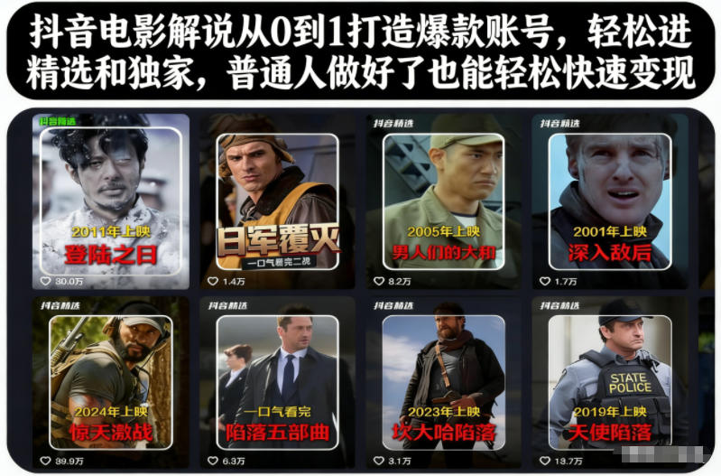 抖音电影解说从0到1打造爆款账号，轻松进精选和独家，普通人做好了也能轻松快速变现瀚萌资源网-网赚网-网赚项目网-虚拟资源网-国学资源网-易学资源网-本站有全网最新网赚项目-易学课程资源-中医课程资源的在线下载网站！瀚萌资源网