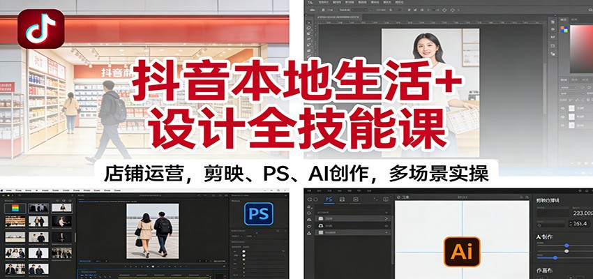 抖音本地生活+设计全技能课：店铺运营，剪映、PS、AI创作，多场景实操瀚萌资源网-网赚网-网赚项目网-虚拟资源网-国学资源网-易学资源网-本站有全网最新网赚项目-易学课程资源-中医课程资源的在线下载网站！瀚萌资源网
