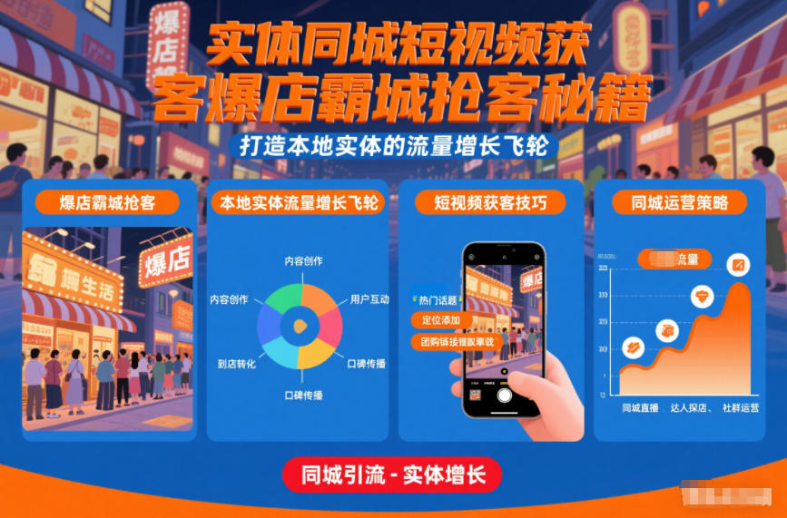 实体同城短视频获客爆店霸城抢客秘籍，打造本地实体的流量增长飞轮瀚萌资源网-网赚网-网赚项目网-虚拟资源网-国学资源网-易学资源网-本站有全网最新网赚项目-易学课程资源-中医课程资源的在线下载网站！瀚萌资源网