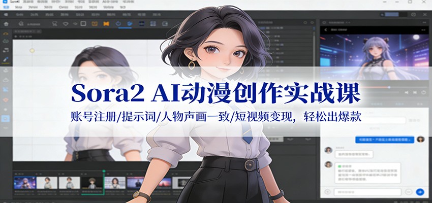 Sora2 AI动漫创作实战课：账号注册/提示词/人物声画一致/短视频变现，轻松出爆款瀚萌资源网-网赚网-网赚项目网-虚拟资源网-国学资源网-易学资源网-本站有全网最新网赚项目-易学课程资源-中医课程资源的在线下载网站！瀚萌资源网