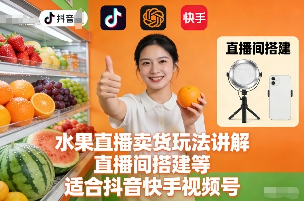 水果直播卖货玩法讲解、直播间搭建等，适合抖音快手视频号瀚萌资源网-网赚网-网赚项目网-虚拟资源网-国学资源网-易学资源网-本站有全网最新网赚项目-易学课程资源-中医课程资源的在线下载网站！瀚萌资源网