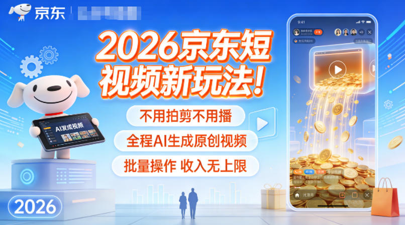 2026京东短视频新玩法！不用拍剪不用播，全程AI生成原创视频，批量操作收入无上限瀚萌资源网-网赚网-网赚项目网-虚拟资源网-国学资源网-易学资源网-本站有全网最新网赚项目-易学课程资源-中医课程资源的在线下载网站！瀚萌资源网
