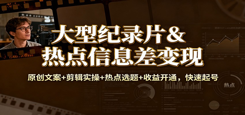 大型纪录片&热点信息差变现：原创文案+剪辑实操+热点选题+收益开通，快速起号瀚萌资源网-网赚网-网赚项目网-虚拟资源网-国学资源网-易学资源网-本站有全网最新网赚项目-易学课程资源-中医课程资源的在线下载网站！瀚萌资源网