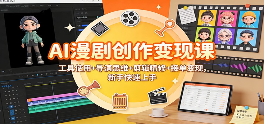 AI漫剧创作变现课：工具使用+导演思维+剪辑精修+接单变现，新手快速上手瀚萌资源网-网赚网-网赚项目网-虚拟资源网-国学资源网-易学资源网-本站有全网最新网赚项目-易学课程资源-中医课程资源的在线下载网站！瀚萌资源网