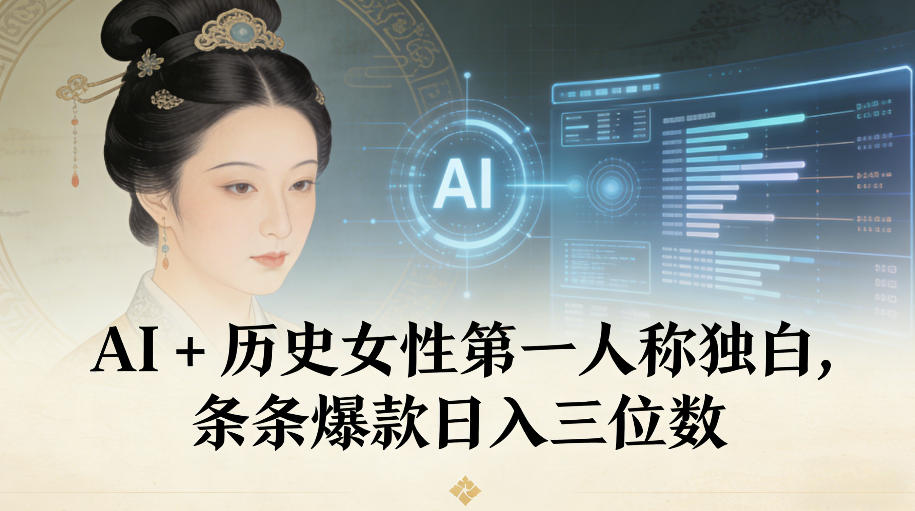 AI+历史女性第一人称独白，条条爆款日入三位数瀚萌资源网-网赚网-网赚项目网-虚拟资源网-国学资源网-易学资源网-本站有全网最新网赚项目-易学课程资源-中医课程资源的在线下载网站！瀚萌资源网
