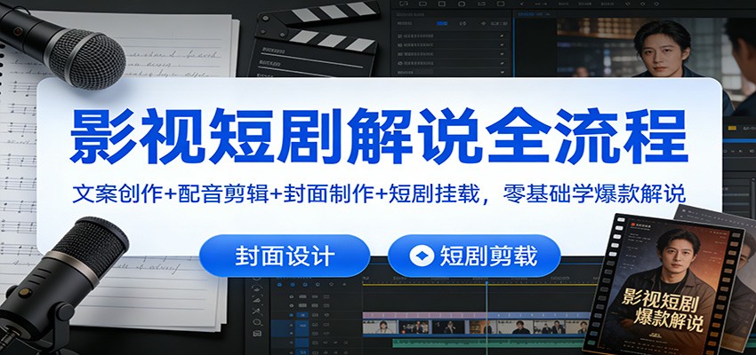 影视短剧解说全流程：文案创作+配音剪辑+封面制作+短剧挂载，零基础学爆款解说瀚萌资源网-网赚网-网赚项目网-虚拟资源网-国学资源网-易学资源网-本站有全网最新网赚项目-易学课程资源-中医课程资源的在线下载网站！瀚萌资源网